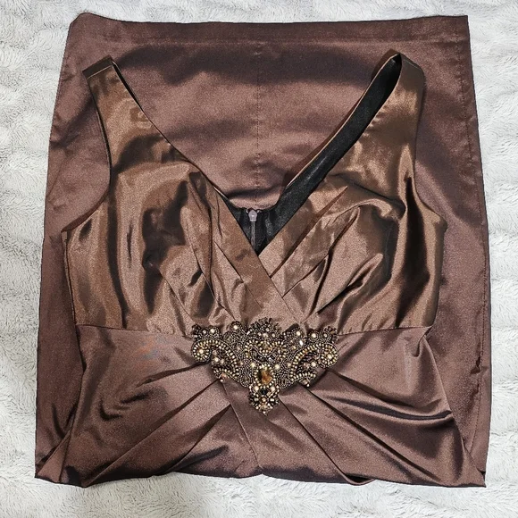 David Meister Brown Copper Bronze Cocktail Dress Beaded 6 - Picture 10 of 16